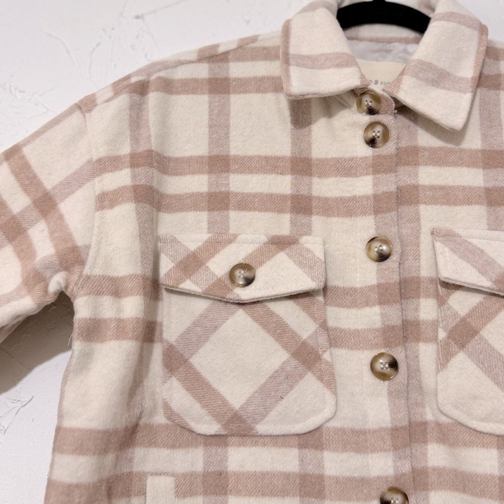 Thread & Supply Women's Plaid Button-Up Light Pink White Shirt Jacket Sz XS - Picture 7 of 14